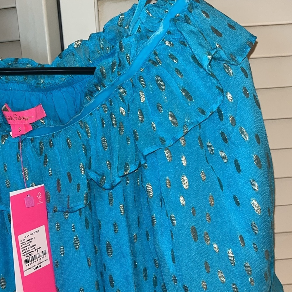 Lily Pulitzer CeeCee turquoise oasis top off shoulder option S NWT - Picture 9 of 12